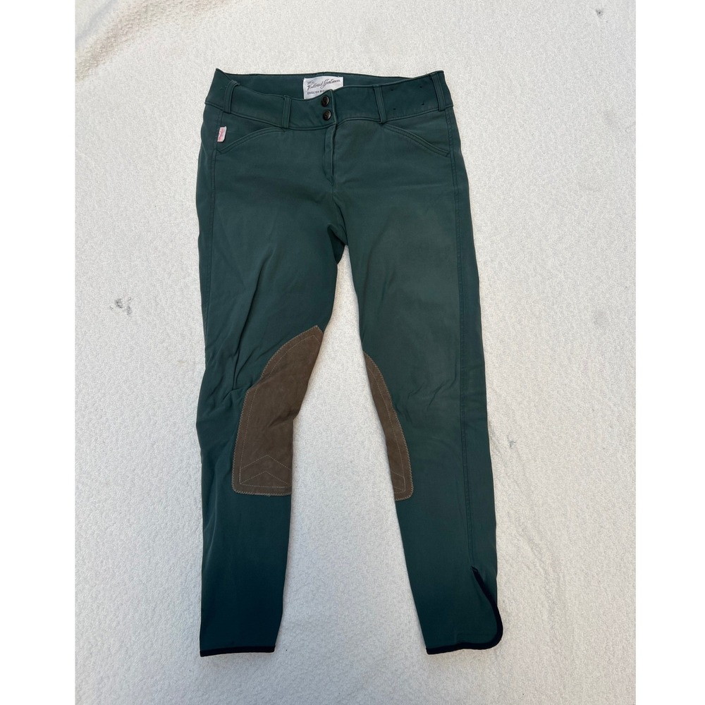 Tailored Sportsman Breeches Green Low Rise Knee Patch Riding Pants Womens 28